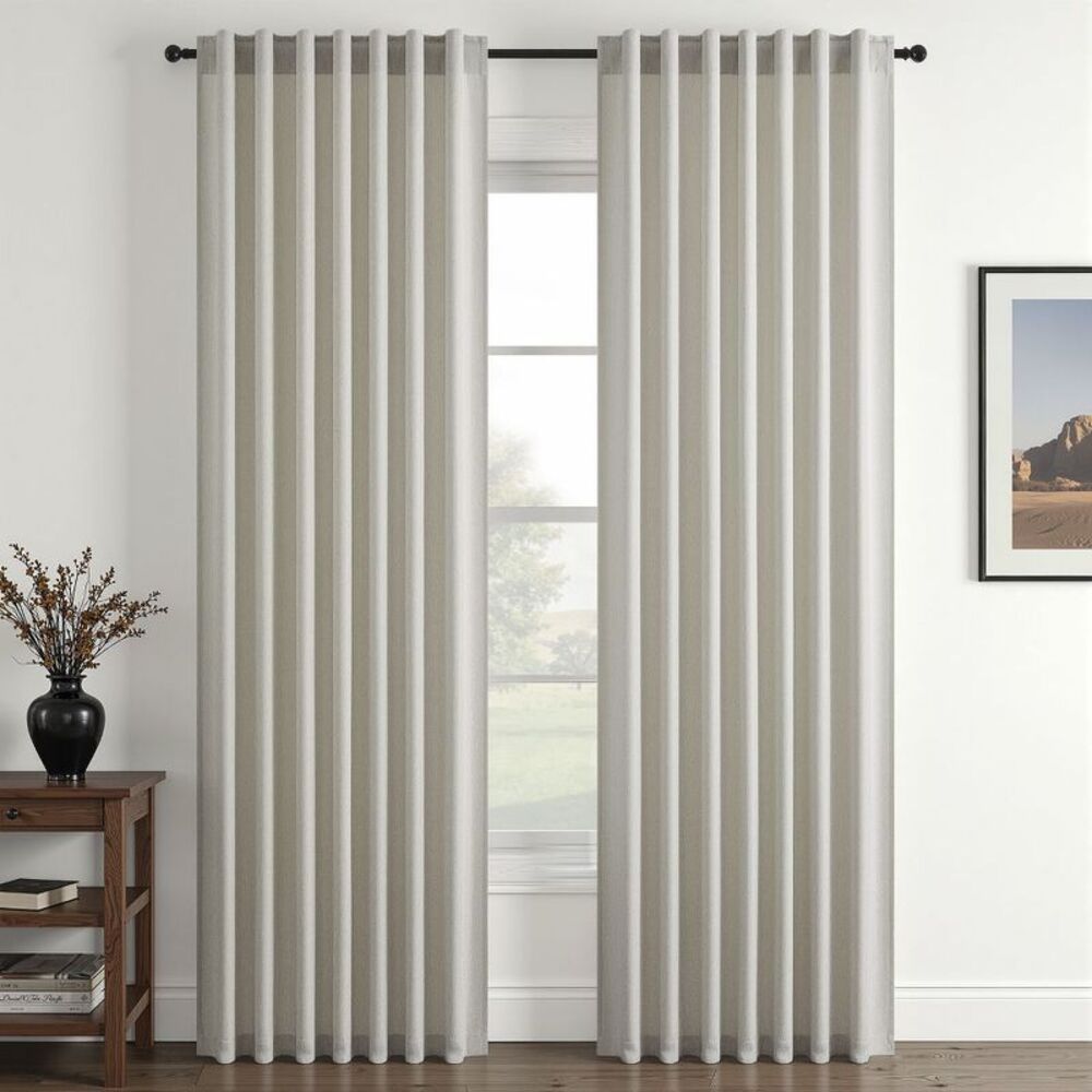 Topfinel Natural Back Tab Linen Curtains 90 Inch Length 2 Panels for Bedroo